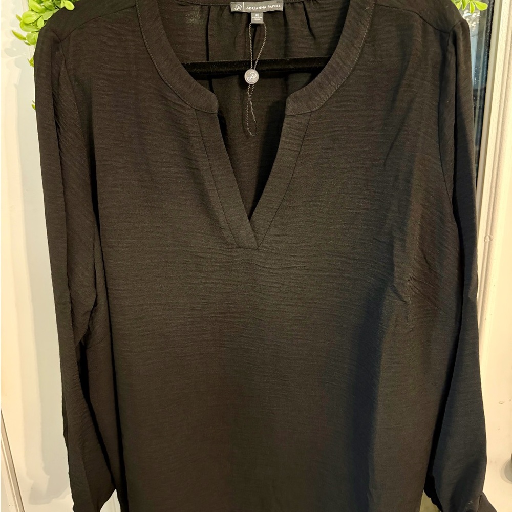 Adrianna Papell Black V-Neck Long Sleeve Blouse